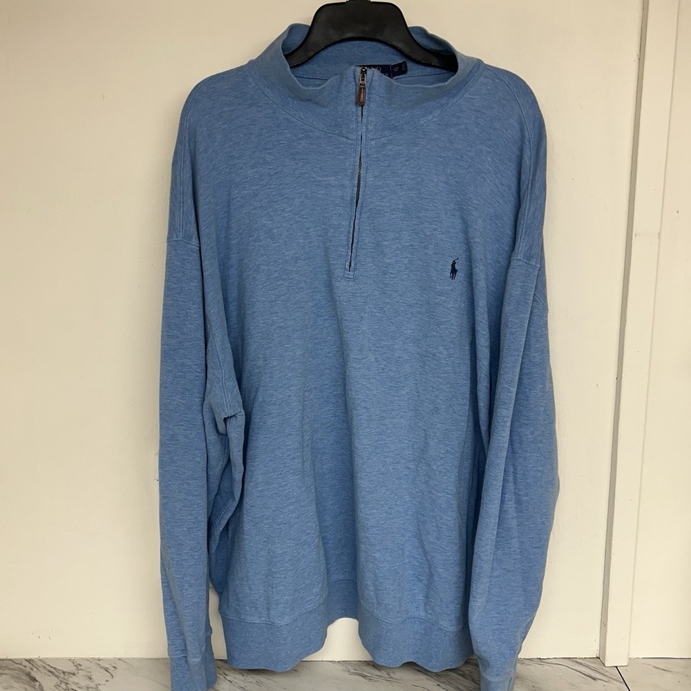 Polo Ralph Lauren Mens 2XB Big Pullover Estate Rib 1/4 Zip Blue Sweater